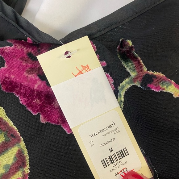 Mi Ami Mini Sundress Black Pink Velveteen Flowers Strappy lined #A9 - Picture 9 of 9